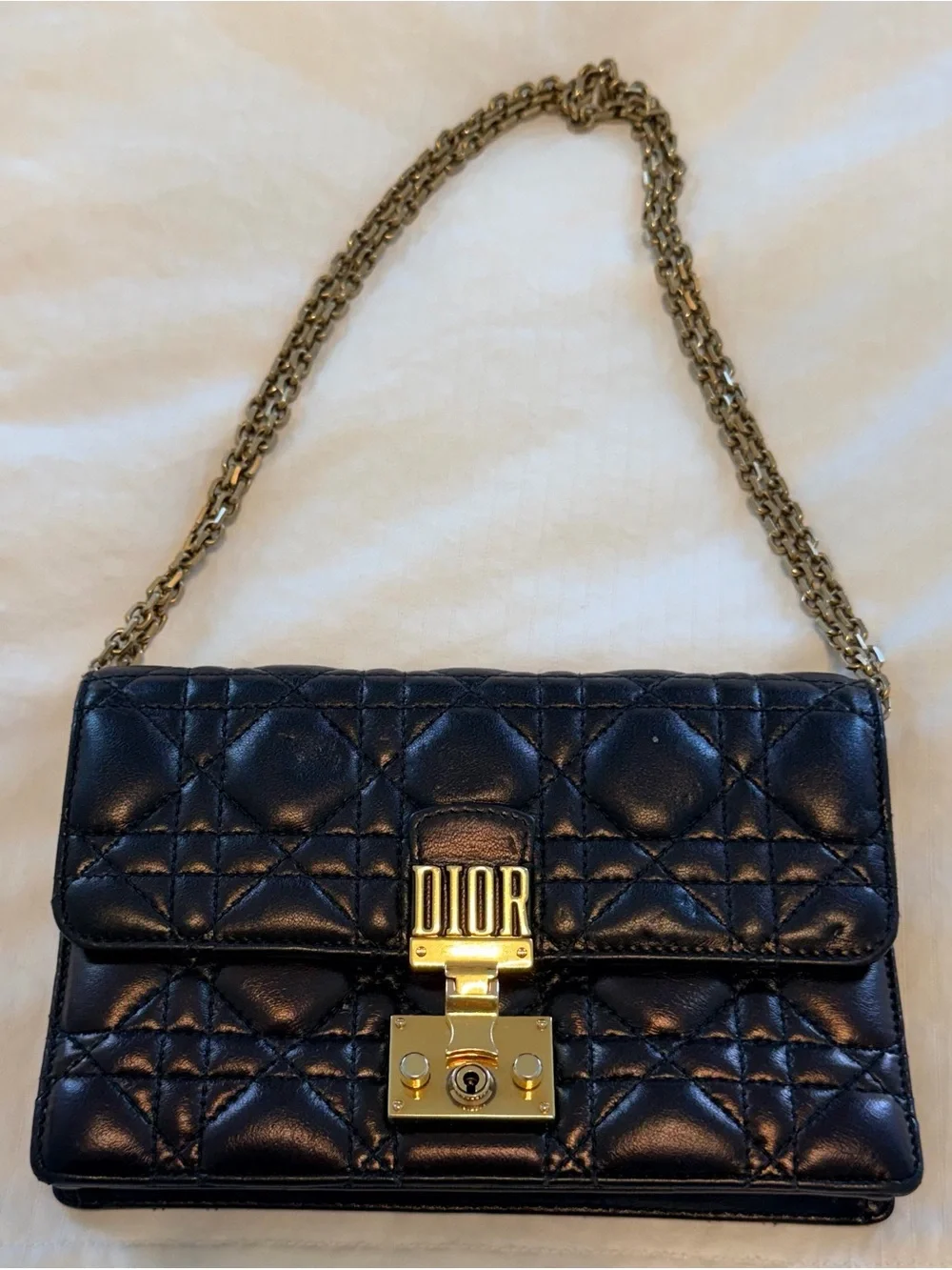 Dior Black Quilted Leather Phone Case with Gold Hardware